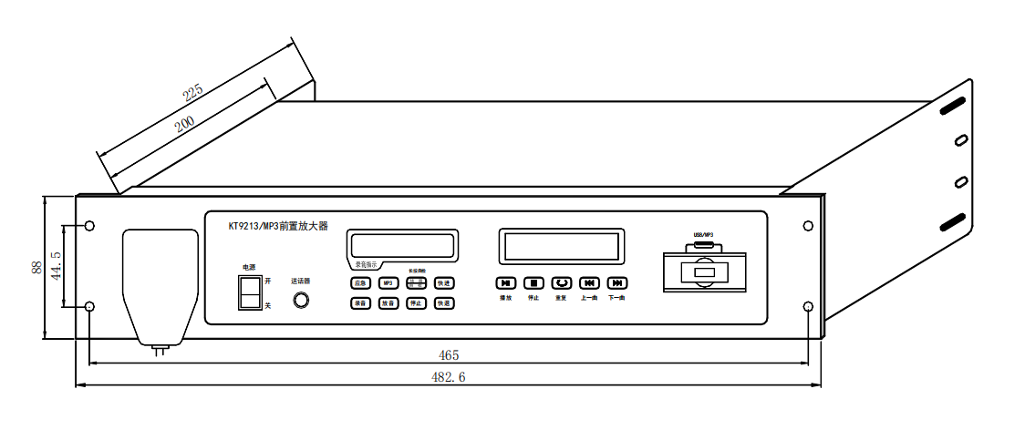 利达KT9213/MP3 前置放大器接线安装技术结构示意图